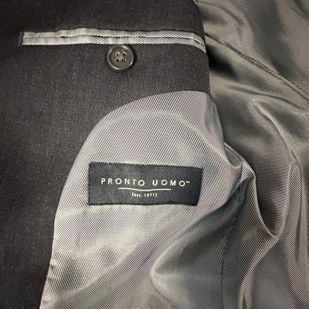 Pronto Uomo Suit Set Mens 37S 31W Charcoal Gray Wool Blend 2-Button Professional